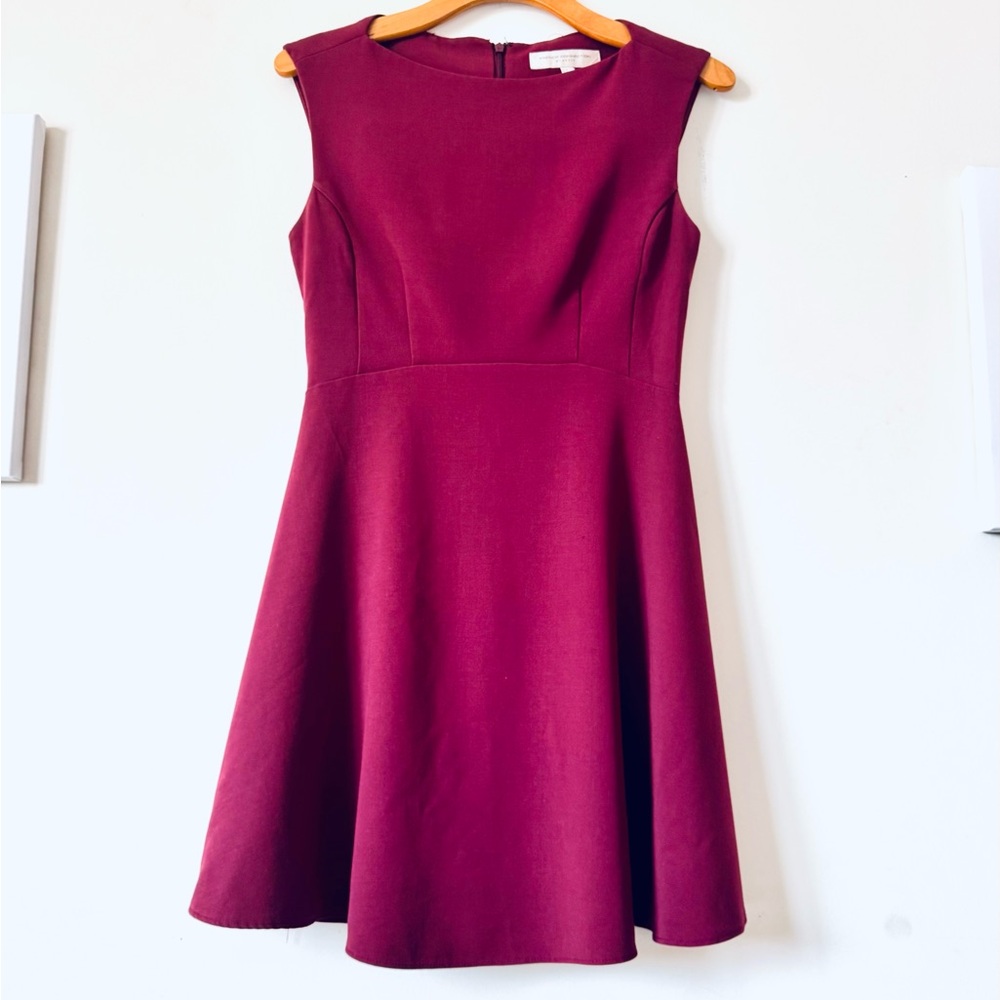 French Connection Burgundy Sleeveless A-Line Mini Dress Size US6 Stretch.